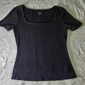 a.n.a Black Fitted Ribbed Short Sleeve Top